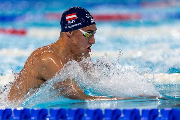 SWIMMING - EAC 2026 PARIS,FRANCE,12.AUG.26 - SWIMMING - European Aquatics Championships Paris 2026, 200m breaststroke, men. Image shows Luka Mladenovic (AUT).  GEPAxpictures xPhilippxBrem