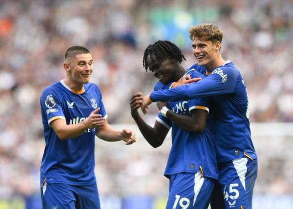 Tyrique George of Everton celebrates scoring their third goal Newcastle United v Everton, Preseason Friendly, Football, Murrayfield Stadium, Edinburgh, Scotland, UK - 12 Aug 2026Edinburgh Murrayfield Stadium Scotland United Kingdom  Copyright: xRichardxLee Shutterstockx 17066479bb