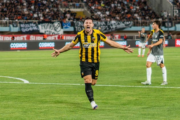 Superbet Supercup Greece, AEK Athen vs. OFI Kreta am 12.08.2026 im Pankritio Stadion in Heraklion Luka Jovic Tor zum 1:0 *** Superbet Super Cup Greece, AEK Athens vs. OFI Crete on August 12, 2026, at Pankritio Stadium in Heraklion; Luka Jovic scores the 1-0 goal Copyright: xBahhoxKarax