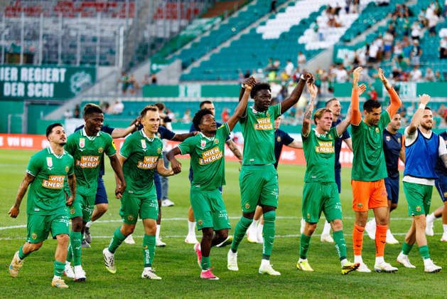 VIENNA, AUSTRIA - 12 AUGUST 2026: Image shows the celebration of SK Rapid Wien during UEFA Conference League 2026 27 Third Qualifying Round, Second Leg: SK Rapid Wien vs Paide Linnameeskond at Weststadion on 12 08 2026 in Vienna, Austria. Austria Copyright: xFröhlichxPascalx