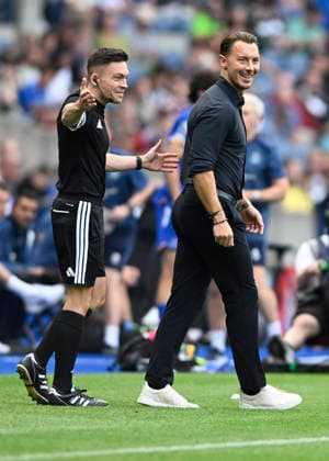Edinburgh, Scotland, 12th August 2026. Newcastle United head coach Matthias Jaissle gets warned for coming out of his technical area by the fourth official during the Newcastle United vs Everton Pre Season Friendly match at Murrayfield Stadium, Edinburgh. Picture credit should read: Neil Hanna Sportimage EDITORIAL USE ONLY. No use with unauthorised audio, video, data, fixture lists, club league logos or live services. Online in-match use limited to 120 images, no video emulation. No use in betting, games or single club league player publications. SPI_050_NH_NewcastleUtd_Everton SPI-4899-0050