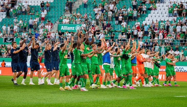 SOCCER - UEFA ECL, Rapid vs Paide VIENNA,AUSTRIA,12.AUG.26 - SOCCER - UEFA Conference League, qualification, SK Rapid Wien vs Paide Linnameeskond. Image shows the rejoicing of Rapid.  GEPAxpictures xEdgarxEisner