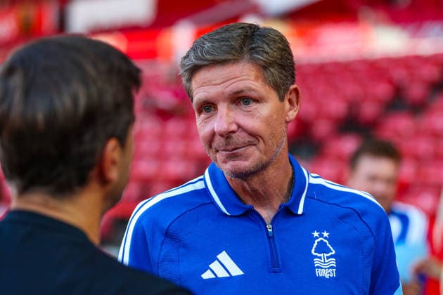 Nottingham Forest v Bayer Leverkusen, Pre-Season Friendly Nottingham Forest Manager Oliver Glasner (right) speaks with Carles Martinez Of Bayer Leverkusen (left) during the Nottingham Forest v Bayer Leverkusen Pre-Season Friendly match at the City Ground, West Bridgford, England on 12 August 2026 Credit: Lee Keuneke Every Second Media Editorial use only. All images are copyright Every Second Media Limited. No images may be reproduced without prior permission. Copyright: xIMAGO EveryxSecondxMediax ESM-2087-0014 LeexKeunekex xEveryxSecondxMediax
