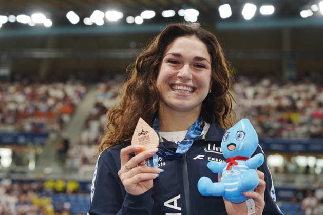 Benedetta Pilato bronze medal in the 100-meter breaststroke at the Swimming European Aquatics Championships Paris 2026, Paris, August 12, 2026  Copyright: xGianxMattiaxD Alberto LaPressex