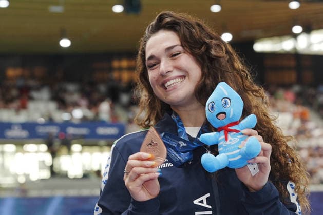 Benedetta Pilato bronze medal in the 100-meter breaststroke at the Swimming European Aquatics Championships Paris 2026, Paris, August 12, 2026  Copyright: xGianxMattiaxD Alberto LaPressex