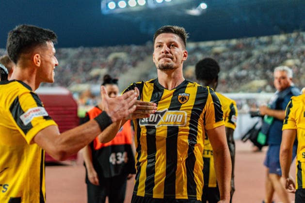 Superbet Supercup Greece, AEK Athen vs. OFI Kreta am 12.08.2026 im Pankritio Stadion in Heraklion Luka Jovic Tor zum 1:0 *** Superbet Super Cup Greece, AEK Athens vs. OFI Crete on August 12, 2026, at Pankritio Stadium in Heraklion; Luka Jovic scores the 1-0 goal Copyright: xBahhoxKarax