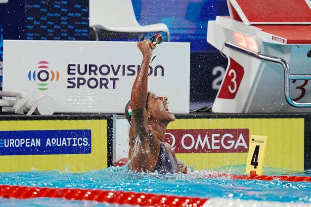 Sara Curtis world record on 50-meter backstroke the at the Swimming European Aquatics Championships Paris 2026, Paris, August 12, 2026  Copyright: xGianxMattiaxD Alberto LaPressex