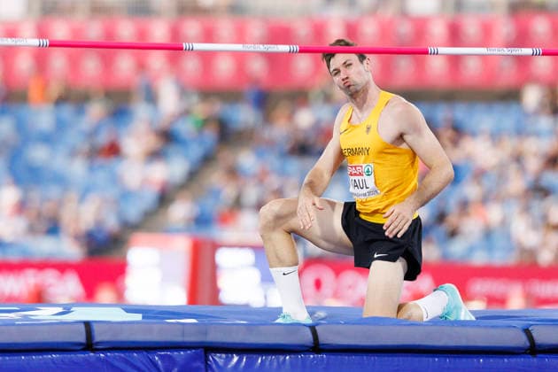 BIRMINGHAM, GREAT BRITAIN - AUGUST 12, 2026: Niklas KAUL (GER Germany) reacts in the high jump of the decathlon during the European Athletics Championships at Alexander Stadium on August 12, 2026 in Birmingham, Great Britain. Great Britain Copyright: xAxelxKohringx