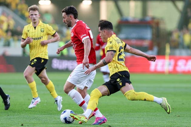 12.08.2026, Katowice Liga Konferencji UEFA sezon 2026 27 runda III kwalifikacji, GKS Katowice - Hapoel Tel Aviv - UEFA Conference League football Match season 2026 27 round III qualification GKS Katowice - Hapoel Tel Aviv Nz. Mateusz Kowalczyk Omri Altman Marcin Wasielewski Fot. Michal Chwieduk Arena Akcji NEWSPIX.PL --- newspix.pl POLAND OUT! 