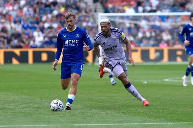 UK: Newcastle United v Everton, English Premier League Friendly at Scottish Gas Murrayfield, Edinburgh, Scotland on 12 August 2026: Pictured: Kieran Dewsbury-Hall (Everton) and Joelinton (Newcastle United) Edinburgh Scottish Gas Murrayfield Scotland Copyright: xAlexxToddx