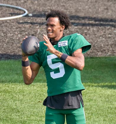 New York Jets wide receiver Garrett Wilson (5) participate during a joint practice with the Tampa Bay Buccaneers during training camp at the Atlantic Health Jets Training Center, Florham Park, New Jersey. CSM Florham Park United States - ZUMAc04_ 20260812_zma_c04_002 Copyright: xDuncanxWilliamsx