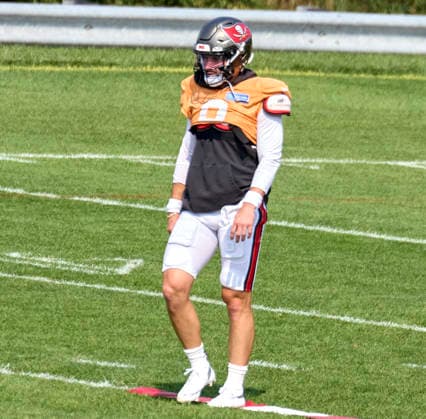 Tampa Bay Buccaneers quarterback Baker Mayfield (6) participate during a joint practice with the New York Jets during training camp at the Atlantic Health Jets Training Center, Florham Park, New Jersey. CSM Florham Park United States - ZUMAc04_ 20260812_zma_c04_011 Copyright: xDuncanxWilliamsx
