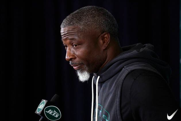 New York Jets head coach Aaron Glenn during a press conference, PK, Pressekonferenz after joint practice with the Tampa Bay Buccaneers during training camp at the Atlantic Health Jets Training Center, Florham Park, New Jersey. CSM Florham Park United States - ZUMAc04_ 20260812_zma_c04_019 Copyright: xDuncanxWilliamsx