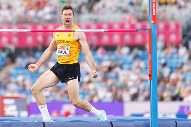 BIRMINGHAM, GREAT BRITAIN - AUGUST 12, 2026: Niklas KAUL (GER Germany) reacts in the high-jump event of the decathlon during European Athletics Championships at Alexander Stadium on August 12, 2026 in Birmingham, Great Britain. Great Britain Copyright: xAxelxKohringx