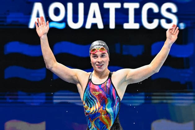 2026 European Aquatics Championships, Centre Aquatique Olympique, Paris 12 8 2026 Women™s 400m Individual Medley Final Ireland™s Grace Walshe celebrates after winning a gold medal Grace Walshe celebrates after winning a gold medal 12 8 2026  Copyright: xx 20260812_AMas_MA71178