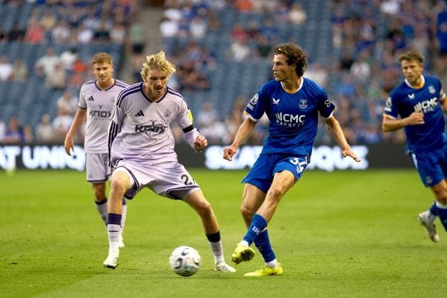 UK: Newcastle United v Everton, English Premier League Friendly at Scottish Gas Murrayfield, Edinburgh, Scotland on 12 August 2026: Pictured: Nick Woltemade (Newcastle United) and Merlin Rohl (Everton) Edinburgh Scottish Gas Murrayfield Scotland Copyright: xAlexxToddx