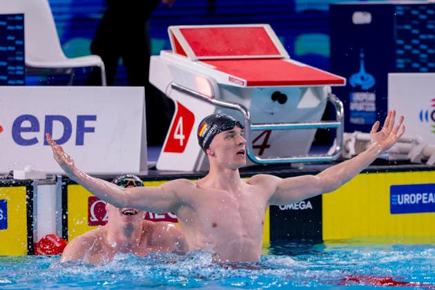 France, Paris, Centre Aquatique Olympique Metropole du Grand Paris, 12.08.2026, European Aquatics Championships, Day 13 - Final Session, Sven Schwarz, Waspo 98 Hannover and Johannes Liebmann, SC Magdeburg, Germany, Photo by Eibner Pressefoto Tino Henschel European Aquatics Championships, Day 13 - Final Session Paris *** France, Paris, Centre Aquatique Olympique Metropole du Grand Paris, August 12, 2026, European Aquatics Championships, Day 13 Final Session, Sven Schwarz, Waspo 98 Hannover and Johannes Liebmann, SC Magdeburg, Germany, Photo by Eibner Pressefoto Tino Henschel European Aquatics Championships, Day 13 Final Session, Paris Copyright: xEibnerxPressefotox