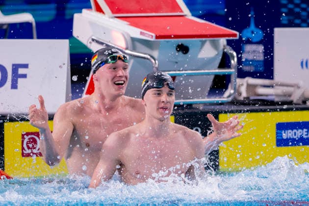 France, Paris, Centre Aquatique Olympique Metropole du Grand Paris, 12.08.2026, European Aquatics Championships, Day 13 - Final Session, Sven Schwarz, Waspo 98 Hannover and Johannes Liebmann, SC Magdeburg, Germany, Photo by Eibner Pressefoto Tino Henschel European Aquatics Championships, Day 13 - Final Session Paris *** France, Paris, Centre Aquatique Olympique Metropole du Grand Paris, August 12, 2026, European Aquatics Championships, Day 13 Final Session, Sven Schwarz, Waspo 98 Hannover and Johannes Liebmann, SC Magdeburg, Germany, Photo by Eibner Pressefoto Tino Henschel European Aquatics Championships, Day 13 Final Session, Paris Copyright: xEibnerxPressefotox