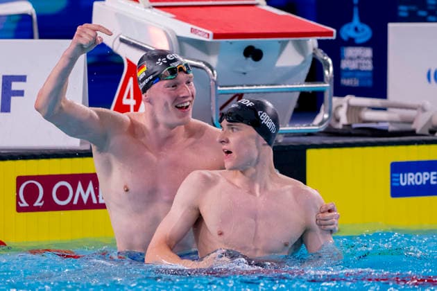 France, Paris, Centre Aquatique Olympique Metropole du Grand Paris, 12.08.2026, European Aquatics Championships, Day 13 - Final Session, Sven Schwarz, Waspo 98 Hannover and Johannes Liebmann, SC Magdeburg, Germany, Photo by Eibner Pressefoto Tino Henschel European Aquatics Championships, Day 13 - Final Session Paris *** France, Paris, Centre Aquatique Olympique Metropole du Grand Paris, August 12, 2026, European Aquatics Championships, Day 13 Final Session, Sven Schwarz, Waspo 98 Hannover and Johannes Liebmann, SC Magdeburg, Germany, Photo by Eibner Pressefoto Tino Henschel European Aquatics Championships, Day 13 Final Session, Paris Copyright: xEibnerxPressefotox