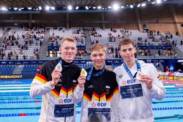 France, Paris, Centre Aquatique Olympique Metropole du Grand Paris, 12.08.2026, European Aquatics Championships, Day 13 - Final Session, Sven Schwarz, Waspo 98 Hannover and Johannes Liebmann, SC Magdeburg, Germany, Photo by Eibner Pressefoto Tino Henschel European Aquatics Championships, Day 13 - Final Session Paris *** France, Paris, Centre Aquatique Olympique Metropole du Grand Paris, August 12, 2026, European Aquatics Championships, Day 13 Final Session, Sven Schwarz, Waspo 98 Hannover and Johannes Liebmann, SC Magdeburg, Germany, Photo by Eibner Pressefoto Tino Henschel European Aquatics Championships, Day 13 Final Session, Paris Copyright: xEibnerxPressefotox