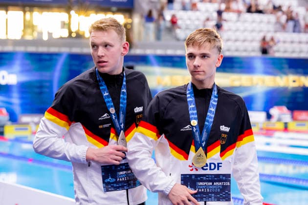 France, Paris, Centre Aquatique Olympique Metropole du Grand Paris, 12.08.2026, European Aquatics Championships, Day 13 - Final Session, Sven Schwarz, Waspo 98 Hannover and Johannes Liebmann, SC Magdeburg, Germany, Photo by Eibner Pressefoto Tino Henschel European Aquatics Championships, Day 13 - Final Session Paris *** France, Paris, Centre Aquatique Olympique Metropole du Grand Paris, August 12, 2026, European Aquatics Championships, Day 13 Final Session, Sven Schwarz, Waspo 98 Hannover and Johannes Liebmann, SC Magdeburg, Germany, Photo by Eibner Pressefoto Tino Henschel European Aquatics Championships, Day 13 Final Session, Paris Copyright: xEibnerxPressefotox