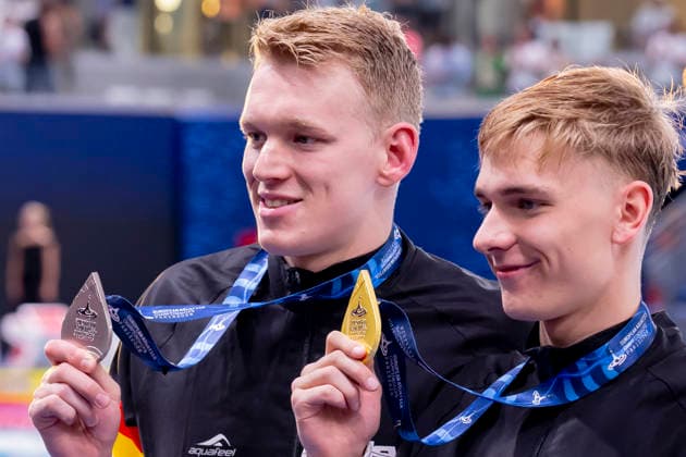France, Paris, Centre Aquatique Olympique Metropole du Grand Paris, 12.08.2026, European Aquatics Championships, Day 13 - Final Session, Sven Schwarz, Waspo 98 Hannover and Johannes Liebmann, SC Magdeburg, Germany, Photo by Eibner Pressefoto Tino Henschel European Aquatics Championships, Day 13 - Final Session Paris *** France, Paris, Centre Aquatique Olympique Metropole du Grand Paris, August 12, 2026, European Aquatics Championships, Day 13 Final Session, Sven Schwarz, Waspo 98 Hannover and Johannes Liebmann, SC Magdeburg, Germany, Photo by Eibner Pressefoto Tino Henschel European Aquatics Championships, Day 13 Final Session, Paris Copyright: xEibnerxPressefotox