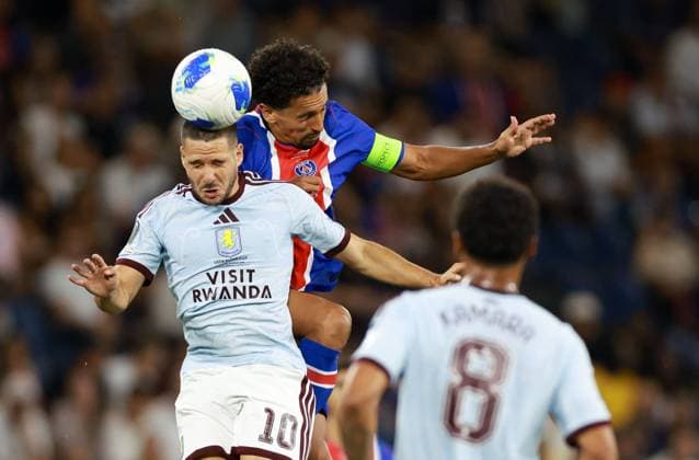 Emiliano Buendia of Aston Villa and Marquinhos of Paris Saint-Germain Paris St Germain v Aston Villa, UEFA Super Cup Final, Football, Red Bull Arena, Salzburg, Austria - 12 Aug 2026Salzburg Red Bull Arena, Austria  Copyright: xJamesxMarsh Shutterstockx 17064758cd
