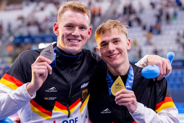 France, Paris, Centre Aquatique Olympique Metropole du Grand Paris, 12.08.2026, European Aquatics Championships, Day 13 - Final Session, Sven Schwarz, Waspo 98 Hannover and Johannes Liebmann, SC Magdeburg, Germany, Photo by Eibner Pressefoto Tino Henschel European Aquatics Championships, Day 13 - Final Session Paris *** France, Paris, Centre Aquatique Olympique Metropole du Grand Paris, August 12, 2026, European Aquatics Championships, Day 13 Final Session, Sven Schwarz, Waspo 98 Hannover and Johannes Liebmann, SC Magdeburg, Germany, Photo by Eibner Pressefoto Tino Henschel European Aquatics Championships, Day 13 Final Session, Paris Copyright: xEibnerxPressefotox