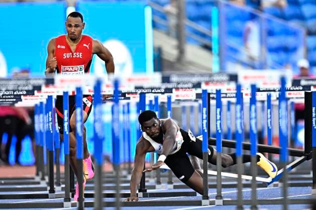 European Athletics Championships Birmingham 2026 - day 3 BIRMINGHAM, ENGLAND - AUGUST 12 : Bacari Elie (BEL) in action during the 110m hurdles on day 3 of the Birmingham 2026 European Athletics Championships on August 12, 2026 in Birmingham, England, 12 08 2026 Birmingham ENGLAND  Copyright: xTomasxSiskx