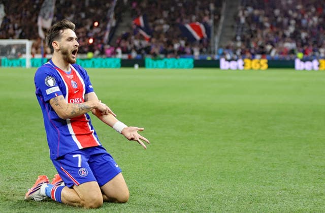 Kvaratskhelia Khvicha Torjubel 1-0 , PSG-Aston Villa , UEFA Super Cup Finale , , Fußball , in der Red Bull Arena Stadion in Salzburg , Österreich . August 12 , 2026 . Photo by: Davide Elias IPA Photo Pressefoto DENL Copyright: xDavidexEliasx