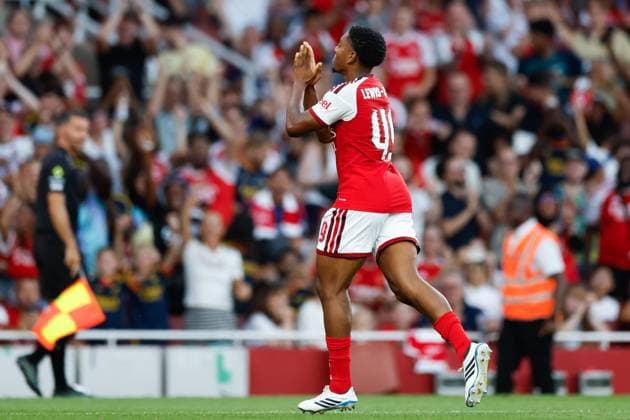 Myles Lewis-Skelly of Arsenal scores his teams first goal and celebrates Arsenal vs Como, Club Friendlies, Emirates Stadium, London, UK - 12 Aug 2026London Emirates Stadium United Kingdom  Copyright: xMattxImpey Shutterstockx 17068381be