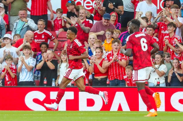 Nottingham Forest v Bayer Leverkusen, Pre-Season Friendly Dan Ndoye Of Nottingham Forest scores a GOAL 1-0 and celebrates during the Nottingham Forest v Bayer Leverkusen Pre-Season Friendly match at the City Ground, West Bridgford, England on 12 August 2026 Credit: Lee Keuneke Every Second Media Editorial use only. All images are copyright Every Second Media Limited. No images may be reproduced without prior permission. Copyright: xIMAGO EveryxSecondxMediax ESM-2087-0017 LeexKeunekex xEveryxSecondxMediax