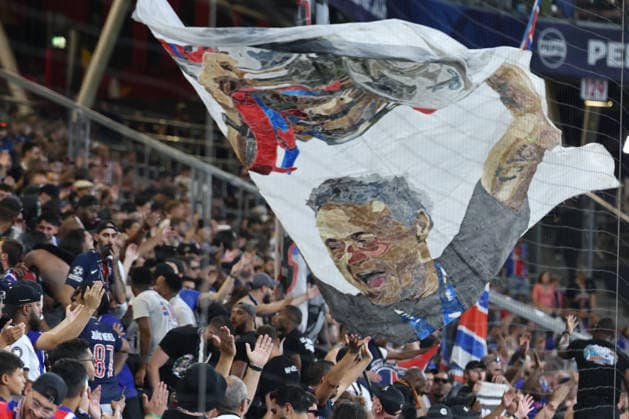 Supporters of PSG during the 2026 Super Cup Final football match between Paris Saint Germain and Aston Villa at Salzburg stadium in Salzburg (Austria), August 12th, 2026. CesarexPurini