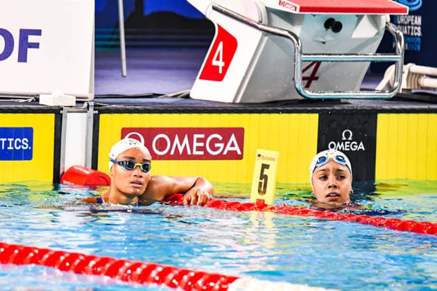 NATATION : Championnat d europe de natation 2026 - PARIS - 12 08 2026 Mary Ambre Moluh (FRA) Analia Pigree (FRA) Saint DenisFrance  Copyright: xBaptistexAutissierx