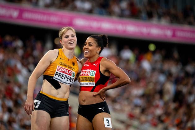 12.08.2026, GBR, Leichtathletik, Europameisterschaft 2026, Morgensession Tag 3, Birmingham Talea Prepens ( Deutschland ), 200 Meter Damen, Halbfinale, Mujinga Kambundji ( Schweiz ), 200 Meter Damen, Halbfinale Birmingham Alexander Stadium England Großbritannien *** August 12, 2026, GBR, Track and Field, 2026 European Championships, Morning Session, Day 3, Birmingham Talea Prepens, Germany, Women’s 200 Meters, Semifinals, Mujinga Kambundji, Switzerland, Women’s 200 Meters, Semifinals, Birmingham Alexander Stadium, England, Great Britain Copyright: xNordphoto Memmlerx