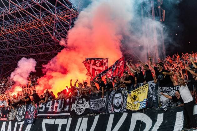 Superbet Supercup Greece, AEK Athen vs. OFI Kreta am 12.08.2026 im Pankritio Stadion in Heraklion OFI Fans feiern den Supercup Sieg *** Superbet Super Cup Greece: AEK Athens vs. OFI Crete on August 12, 2026, at Pankritio Stadium in Heraklion. OFI fans celebrate the Super Cup victory. Copyright: xBahhoxKarax