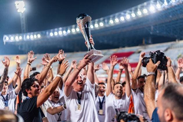 Superbet Supercup Greece, AEK Athen vs. OFI Kreta am 12.08.2026 im Pankritio Stadion in Heraklion Jubel über den Supercup Sieg *** Superbet Super Cup Greece: AEK Athens vs. OFI Crete on August 12, 2026, at Pankritio Stadium in Heraklion—Celebrations following the Super Cup victory Copyright: xBahhoxKarax