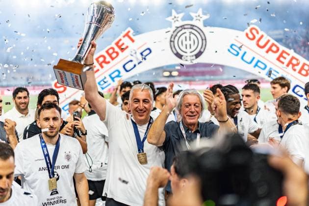Superbet Supercup Greece, AEK Athen vs. OFI Kreta am 12.08.2026 im Pankritio Stadion in Heraklion Jubel über den Supercup Sieg *** Superbet Super Cup Greece: AEK Athens vs. OFI Crete on August 12, 2026, at Pankritio Stadium in Heraklion—Celebrations following the Super Cup victory Copyright: xBahhoxKarax