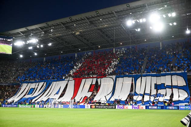 SOCCER - UEFA Super Cup, PSG vs Aston Villa SALZBURG,AUSTRIA,12.AUG.26 - SOCCER - UEFA Super Cup, Paris Saint-Germain vs Aston Villa FC. Image shows a feature with the fans of PSG.  GEPAxpictures xDanielxSchoenherr