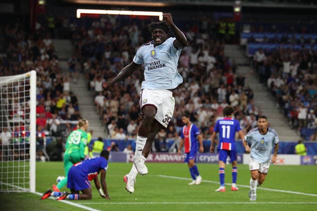SALZBURG, AUSTRIA - AUGUST 12: Brian Madjo of Aston Villa celebrates his goal to 1:1 during the UEFA Super Cup final between PSG and Aston Villa at Stadion Salzburg on August 12, 2026 in Salzburg, Austria.  Copyright: xSeverinxAichbauer SPPx Sportspressphoto_SPR204676