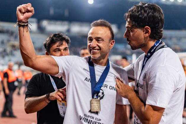 Superbet Supercup Greece, AEK Athen vs. OFI Kreta am 12.08.2026 im Pankritio Stadion in Heraklion Christos Kontis feiert den Supercup Sieg *** Superbet Super Cup Greece: AEK Athens vs. OFI Crete on August 12, 2026, at Pankritio Stadium in Heraklion. Christos Kontis celebrates the Super Cup victory. Copyright: xBahhoxKarax