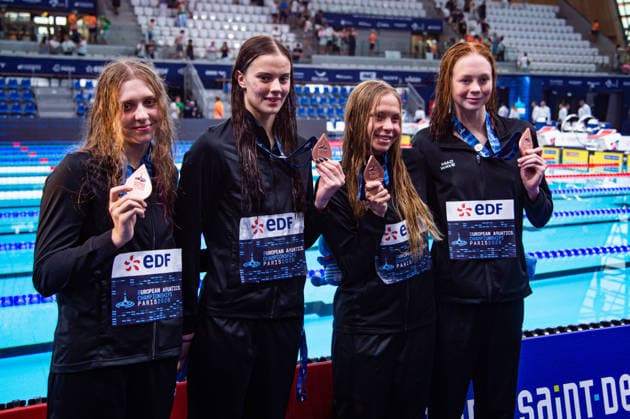 NATATION : Championnat d europe de natation 2026 - PARIS - 12 08 2026 Daria Klepikova (NAB) Alaksandra Kuznetsova (NAB) Alina Gaifutdinova (NAB) Kira Manokhina (NAB) Saint DenisFrance  Copyright: xBaptistexAutissierx