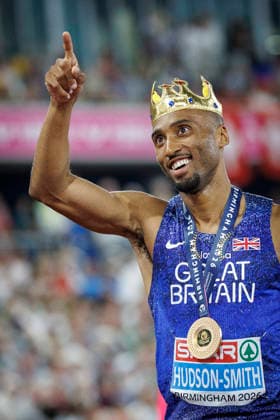 BIRMINGHAM, GREAT BRITAIN - AUGUST 12, 2026: Matthew HUDSON-SMITH (GBR Great Britain) wears a crown after winning in the 400m final during the European Athletics Championships at Alexander Stadium on August 12, 2026 in Birmingham, Great Britain. Great Britain Copyright: xAxelxKohringx