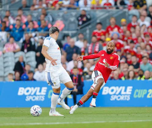 RECORD DATE NOT STATED 12th August 2026; Croke Park, Dublin, Ireland; Friendly Football, Manchester United, ManU versus Leeds United; Bryan Mbeumo of Manchester United crosses the ball PeterxFitzpatrick