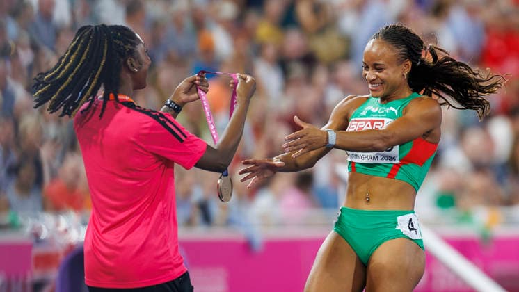 BIRMINGHAM, GREAT BRITAIN - AUGUST 12, 2026: Fatoumata Binta DIALLO (POR Portugal) receives her Bronze medal after the 400m hurdles final during the European Athletics Championships at Alexander Stadium on August 12, 2026 in Birmingham, Great Britain. Great Britain Copyright: xAxelxKohringx