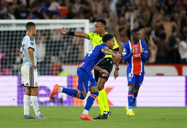 Desire Doue of Paris Saint-Germain celebrates their goal, 2-1 Paris St Germain v Aston Villa, UEFA Super Cup Final, Football, Red Bull Arena, Salzburg, Austria - 12 Aug 2026Salzburg Red Bull Arena, Austria  Copyright: xJamesxMarsh Shutterstockx 17064758dk
