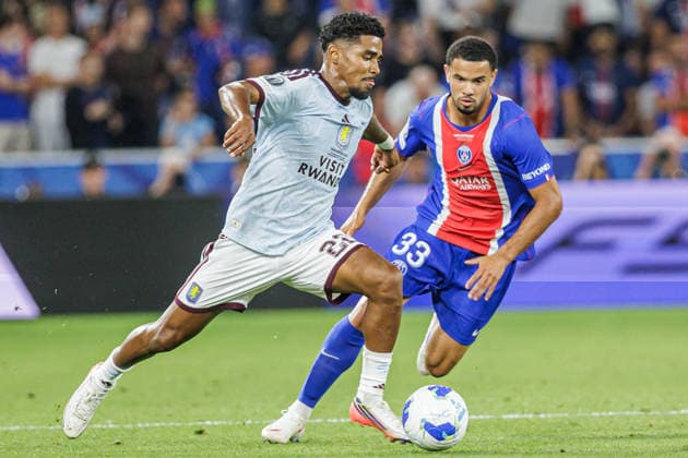 UEFA SUPER CUP 2026: PARIS SAINT GERMAIN - ASTON VILLA Ian Maatsen of Aston Villa and Warren Zaire Emery of PSG during the UEFA Super Cup football match between Paris Saint Germain FC and Aston Villa FC. Stadion Salzburg (Red Bull Arena), Salzburg, Austria, August 12, 2026. Photo by Branislav Racko Copyright: xx 080A4167