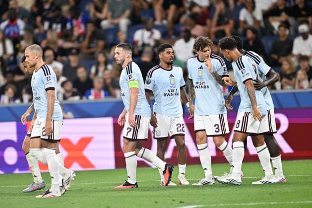 PSG v Aston Villa - UEFA Super Cup SALZBURG, AUSTRIA - AUGUST 12: Players of Aston Villa celebrate after a goal during UEFA Super Cup football match between PSG and Aston Villa at Red Bull Arena (Stadion Salzburg) in Salzburg, Austria on August 12, 2026. Isa Terli Anadolu Salzburg Austria. Editorial use only. Please get in touch for any other usage.  Copyright: x2026xAnadoluxIsaxTerlix