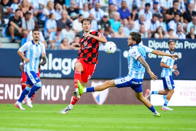 August 12, 2026, Malaga, Malaga, Spain: Sander Berge of Fulham FC in action during the 36th edition of the Costa del Sol Trophy football match played between Malaga CF and Fulham FC at La Rosaleda stadium on August 12, 2026, in Malaga, Spain. Malaga Spain - ZUMAa181 20260812_zaa_a181_206 Copyright: xJoaquinxCorcherox