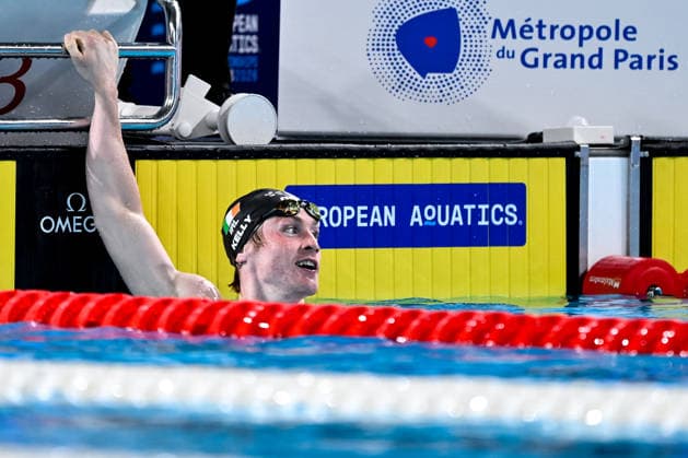 2026 European Aquatics Championships, Centre Aquatique Olympique, Paris 12 8 2026 Men™s 200m Breaststroke Semi-Final Ireland™s Jack Kelly after the race Jack Kelly after the race 12 8 2026  Copyright: xx 20260812_AMas_MA79593